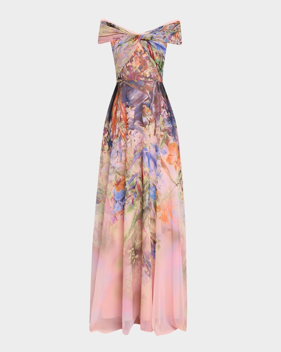 Floral-Print Twist Gown